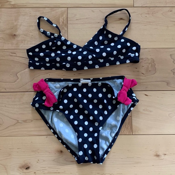 Gymboree Kid Girl Navy Polka Dot Bikini Bathing Suit 🌺 Size 7 - Picture 1 of 14